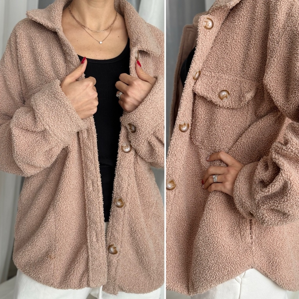 Teddy Sherpa Jacket Coat Shacket Tan